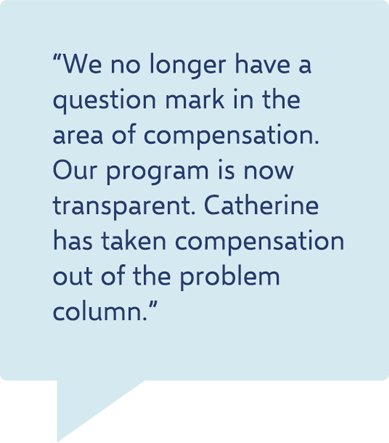 Quote - “We no longer have a question mark in the area of compensation. Our program is now transparent. Catherine has taken compensation out of the problem column.”